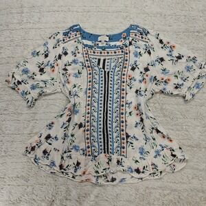 Lucky Brand Top Womens XL Cottagecore Folk Boho Floral Country Western Garden